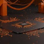 Apple iPad Air M4 en un ambiente tecnológico con iluminación volumétrica y elementos visuales de inteligencia artificial y Wi-Fi 7.