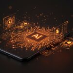 iPhone 17e con inteligencia artificial avanzada destacando tecnología móvil para startups y founders en paleta naranja y negro.