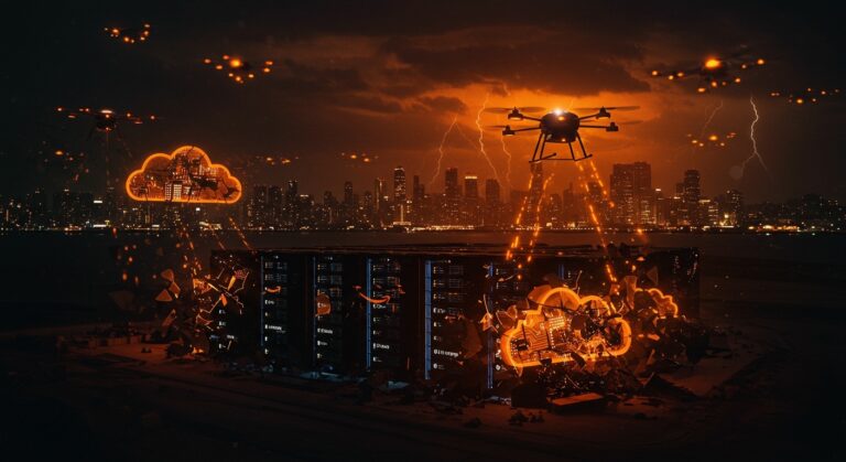 Ataque con drones iraníes a centros de datos AWS en Oriente Medio resaltando vulnerabilidad y conflictos en infraestructura tecnológica para startups.