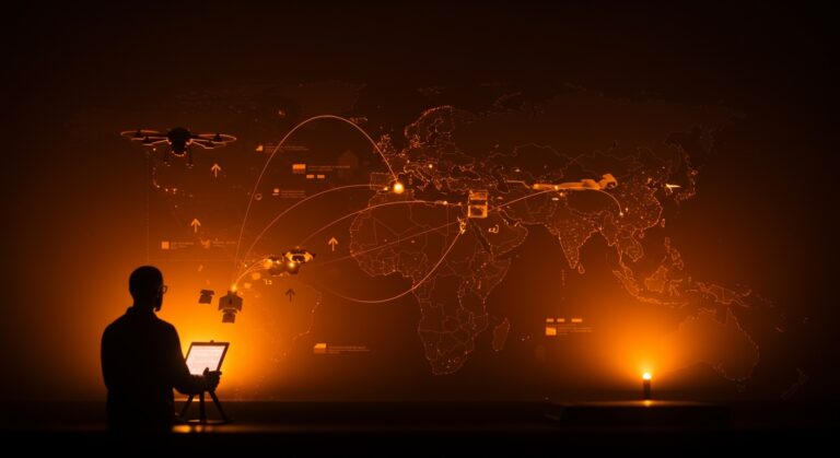 Análisis visual de la influencia de la tecnología militar de Irán y EE.UU. en la seguridad y estrategia de Oriente Medio, destacando drones y misiles de precisión.