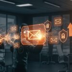 Agente de IA futurista defendiendo contra phishing con automación avanzada en ciberseguridad empresarial en RSAC 2026.