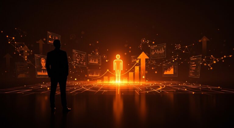 Líder empresarial frente a un horizonte digital que representa la expansión y escalabilidad de healthtech y salud mental digital en EE.UU. tras inversión Serie A.