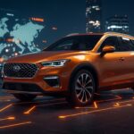 SUV híbrido enchufable Jaecoo 8 SHS destacándose en un entorno futurista que simboliza movilidad sostenible y tendencias del mercado automotriz europeo.