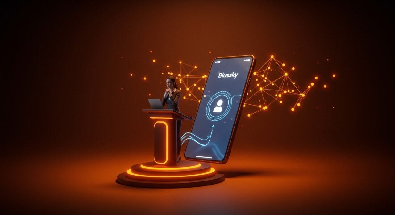 Jay Graber dejando la posición de CEO en Bluesky, ilustrando el cambio de liderazgo y la innovación en redes sociales descentralizadas dentro del ecosistema startup.