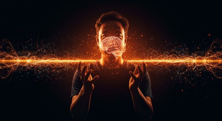 Jensen Huang con holograma de cerebro digital representando la Inteligencia Artificial General y la innovación tecnológica en el ecosistema startup.