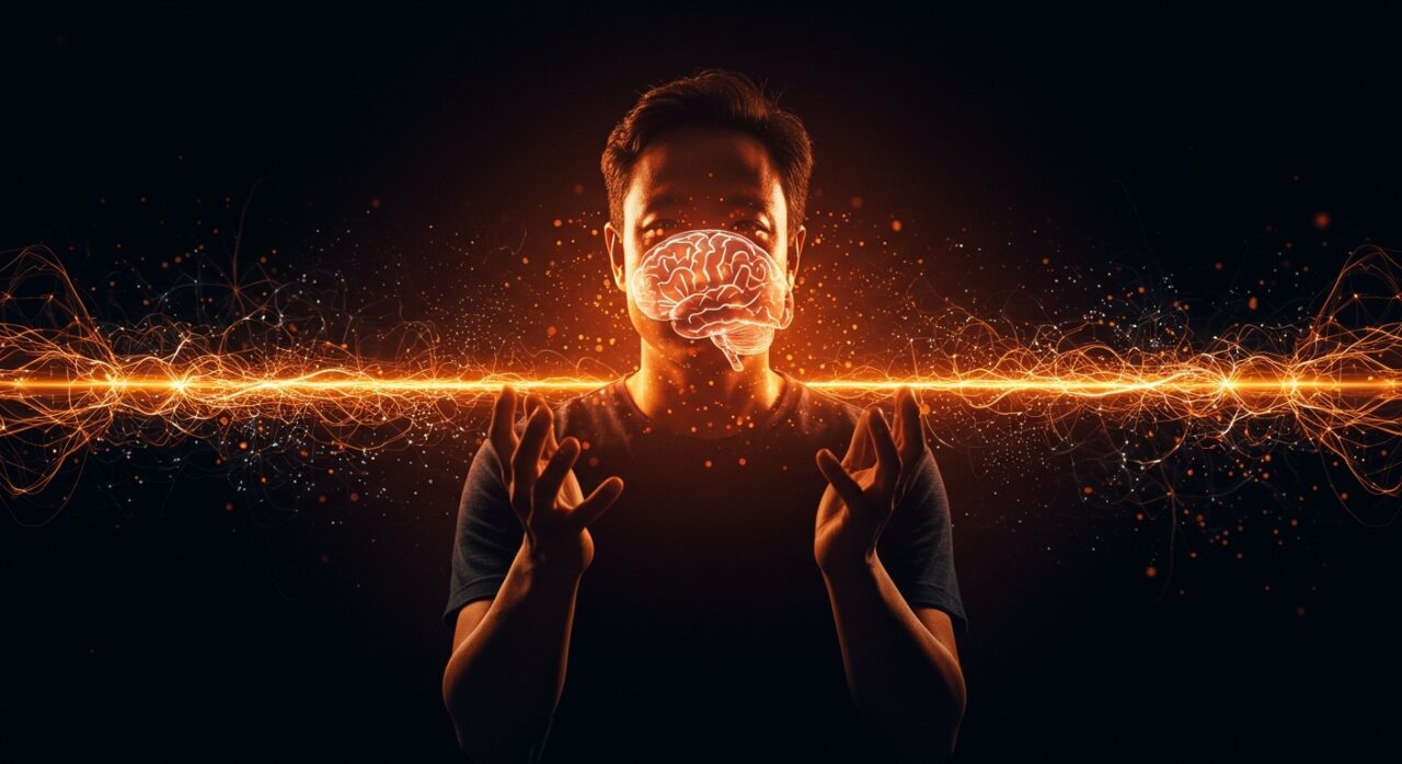 Jensen Huang con holograma de cerebro digital representando la Inteligencia Artificial General y la innovación tecnológica en el ecosistema startup.