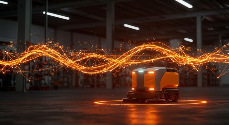 Robot inteligente de limpieza automatizada de Kärcher en un entorno industrial mexicano, integrando sensores LiDAR y tecnología IA.