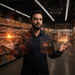 Startup argentina Kigüi mostrando inteligencia artificial para retail con símbolos de funding y expansión internacional en un entorno tecnológico.