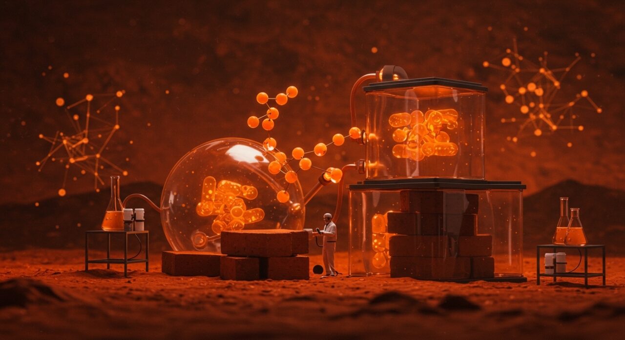Construcción sostenible en Marte mediante biotecnología con bacterias y orina, impulsando innovación en colonización espacial.