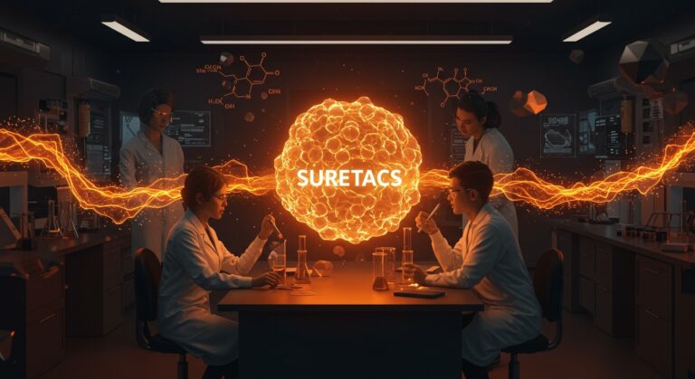 Equipo de fundadores biotech celebrando ronda seed de 17 millones de euros con plataforma SureTACs e innovación en biotecnología y venture capital.