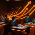 Lanzadera aceleradora liderando startups europeas con colaboración e innovación en un hub tecnológico vibrante.