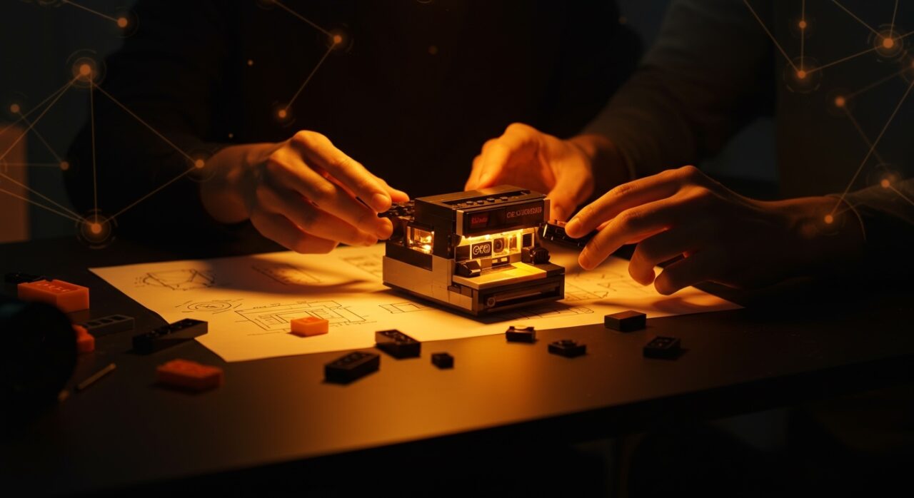 Proceso de co-creación del set LEGO Polaroid OneStep SX-70 destacando diseño colaborativo y validación comunitaria para hardware startups.