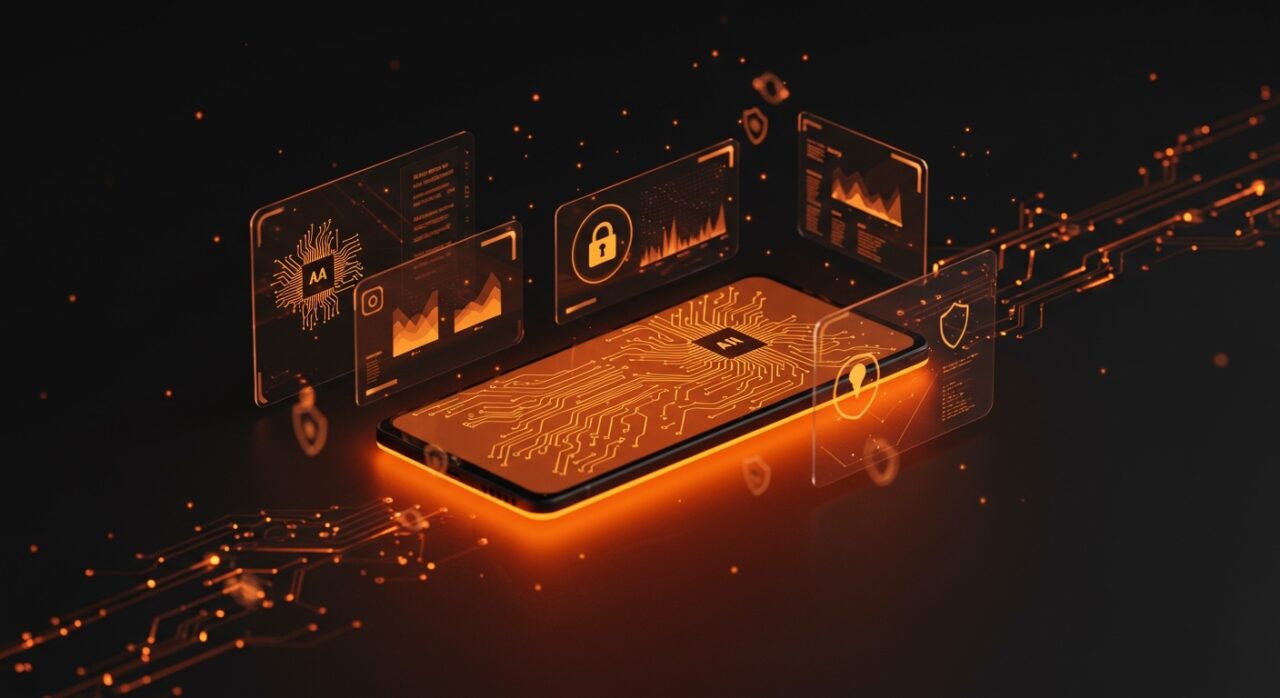 Lenovo Qira destacando con inteligencia artificial local y privacidad de datos en un entorno digital futurista con interfaces holográficas y conexiones abstractas de IA.