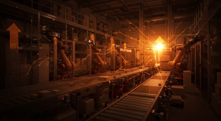 Automatización e intralogística eficiente con tecnología Lenze en LogiMAT, destacando control de movimiento y eficiencia energética.