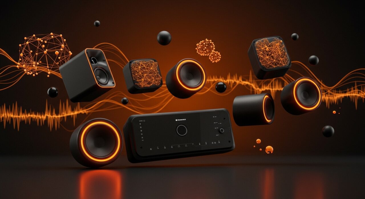 Sistema de sonido modular LG Sound Suite Ai con Dolby Atmos FlexConnect, destacando innovación en tecnología de audio y experiencia de usuario.