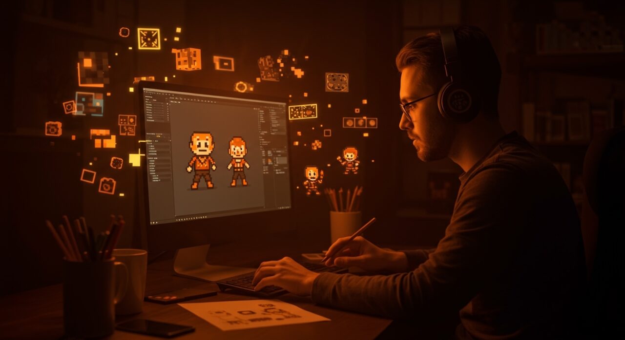 Editor de pixel art open source LibreSprite usado por desarrolladores indie para animación de sprites, destacando herramientas creativas en game dev.