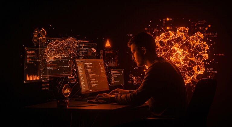 Startup fundador frente a interfaz digital mostrando límites de uso en Claude Code de Anthropic, resaltando retos en IA aplicada y automatización.