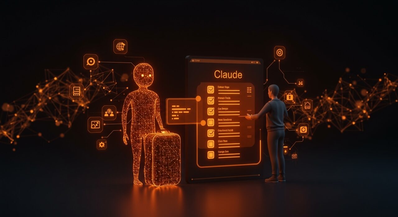 Interfaz digital interactiva de lista de equipaje automatizada por inteligencia artificial Claude para mejorar la organización personal y productividad.