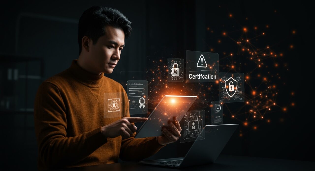 Founder de startup analizando certificaciones de seguridad en IA mostrando riesgos clave de LiteLLM y Delve.