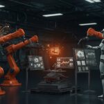 Automatización industrial acelerada por LLM e inteligencia artificial en startups tecnológicas mostrando colaboración humano-IA avanzada.