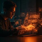 Fundador tech trabajando con hojas de cálculo automatizadas impulsadas por LLMs en startups LATAM, innovación en IA aplicada.