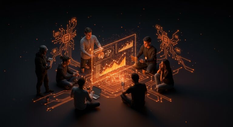 Fundadores de startups LATAM utilizando LLMs y automatización en hojas de cálculo, representando innovación y crecimiento con IA aplicada.