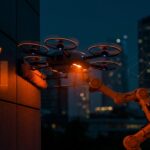 Drone de limpieza automática en acción destacando innovación, financiación y tecnología en startups de automatización.