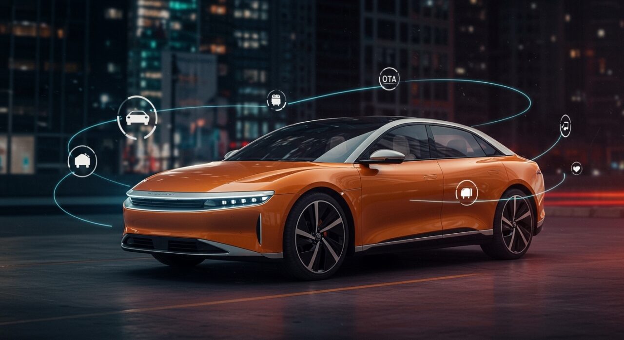 Lucid Gravity SUV eléctrico con Apple CarPlay y Android Auto integrados mostrando la última actualización OTA en conectividad EV para 2026.