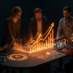 Inversión de €6M en startups europeas de impacto social y tecnológico, representada por emprendedores colaborando con gráficos de crecimiento y flujos energéticos naranja.