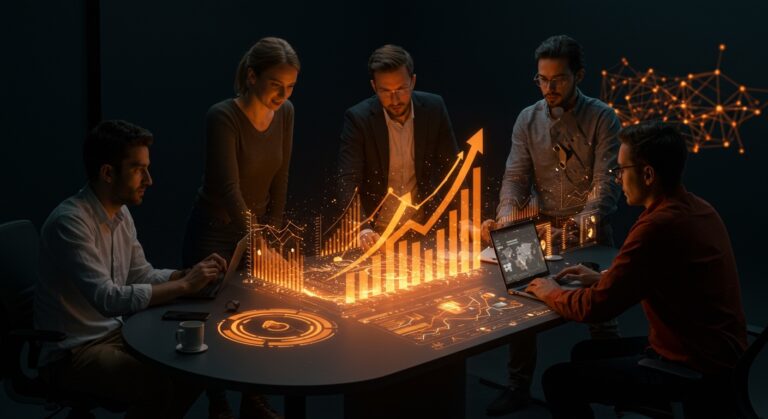 Inversión de €6M en startups europeas de impacto social y tecnológico, representada por emprendedores colaborando con gráficos de crecimiento y flujos energéticos naranja.