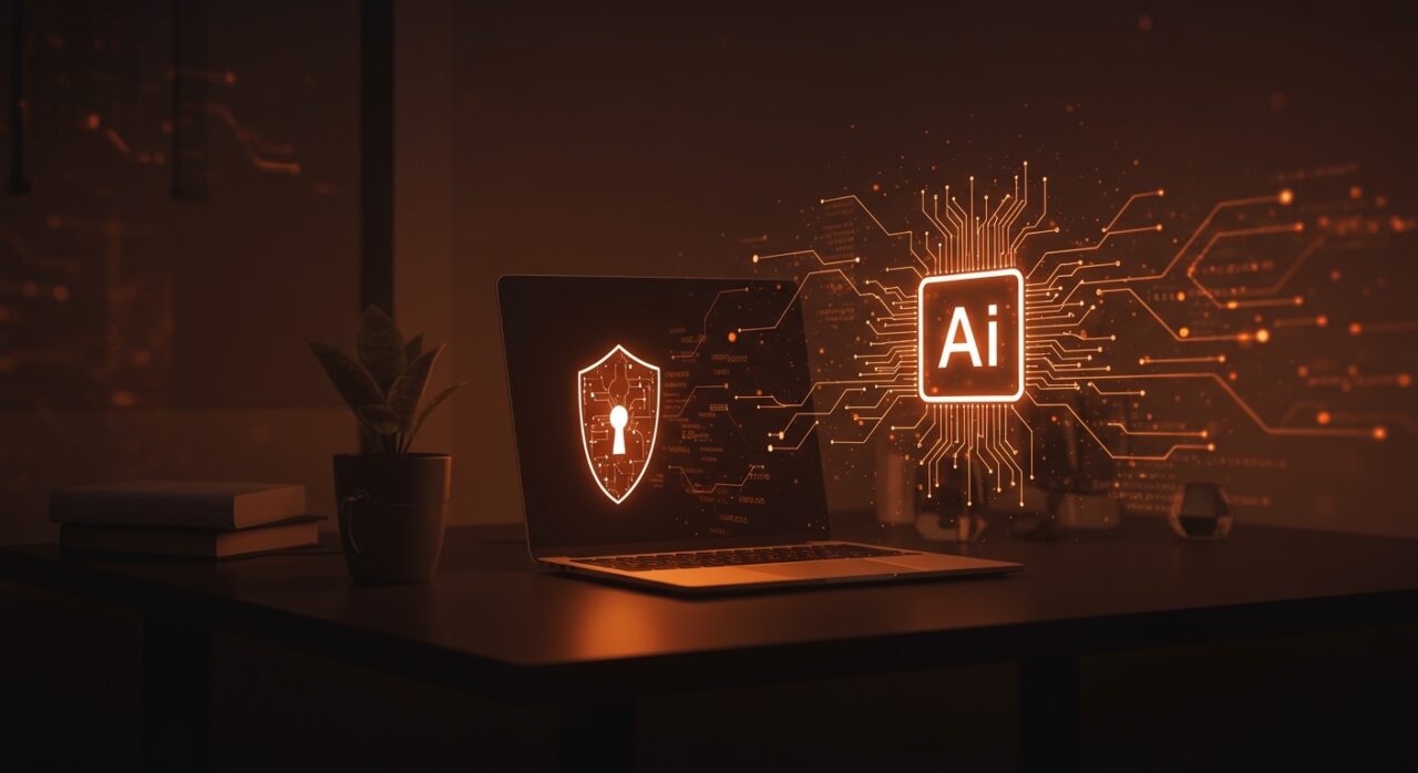 MacBook Pro M5 mostrando un sistema de seguridad doméstica basado en inteligencia artificial local para privacidad avanzada en startups tecnológicas.