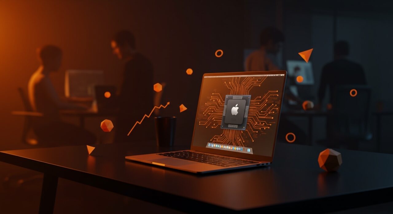 MacBook Neo con chip Apple A18 Pro en entorno startup, destacando laptop económica y tecnología avanzada para founders.