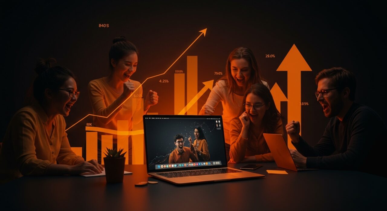 MacBook Neo en un entorno startup con emprendedores colaborando, representando ventas récord y estrategia accesible de hardware de Apple.