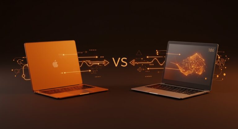 Comparativa visual entre MacBook Neo y portátiles Windows destacando hardware, autonomía y ecosistema para usuarios avanzados y founders.
