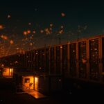 Centro de datos de IA con man camps iluminados, ilustrando alojamiento para trabajadores y el boom de infraestructura tecnológica en 2026.