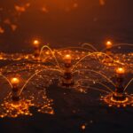 Mapa interactivo de faros del Atlántico Norte resaltando tecnología marítima y visualización de datos abiertos en paleta ecosistema startup.