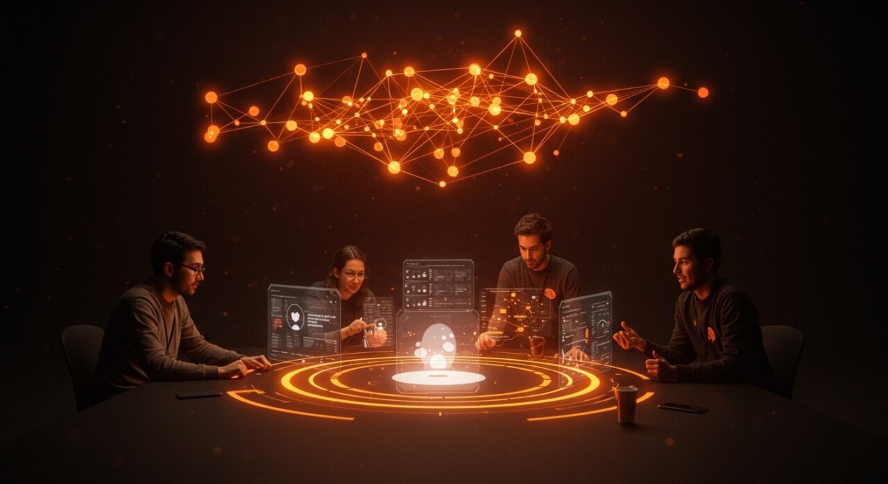 Redes sociales descentralizadas Mastodon con founders de startups LATAM colaborando en innovación de experiencia de usuario.