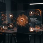 Visualización futurista del Model Context Protocol integrando inteligencia artificial aplicada y automatización en startups y empresas.