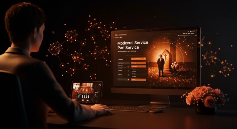 Innovación startup Meadow revoluciona funerales online con software fintech y funding transparente en un entorno digital sofisticado.