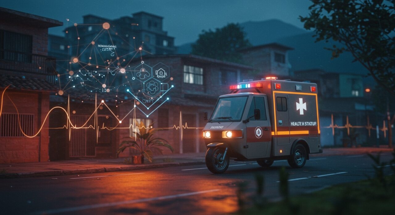 Motoambulancia con IA de MedicApp realizando atención médica domiciliaria en Colombia, destacando innovación en salud y tecnología healthtech en LATAM.