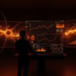 Editorial de medios tecnológicos mostrando pérdida de tráfico orgánico y el impacto de Google AI con metáforas visuales en naranja y negro.