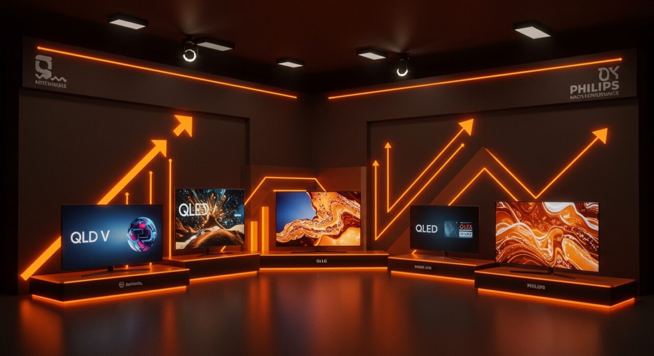 Televisores Samsung, LG, TCL, Xiaomi y Philips en oferta con tecnología QLED, OLED y MiniLED destacando tendencias de mercado y descuentos en smart TV 4K.