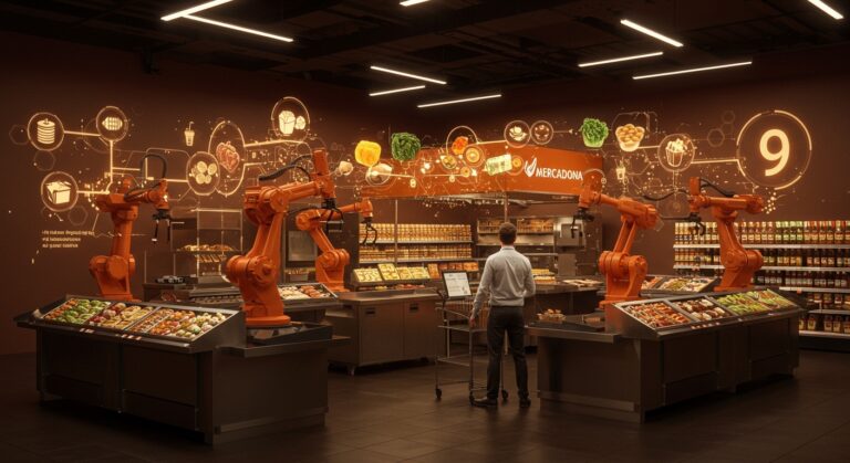 Innovación retailtech en Mercadona Tienda 9 mostrando automatización y comida preparada en supermercado con inspiración de Juan Roig.