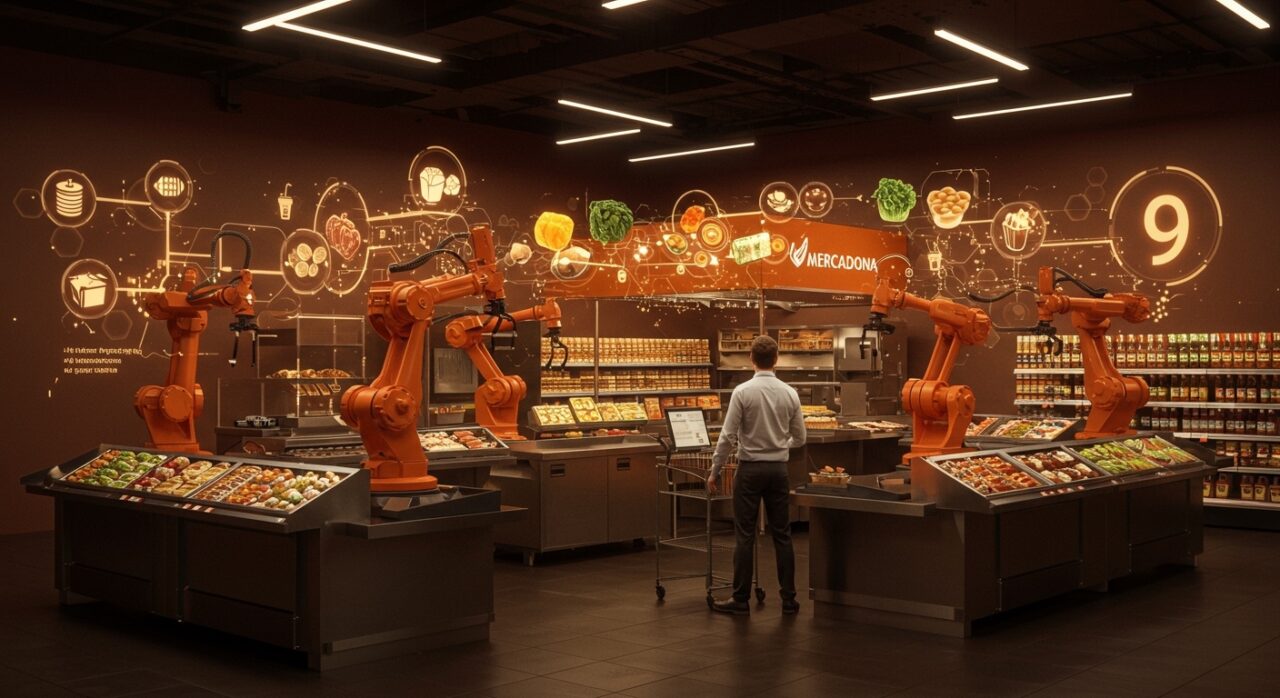 Innovación retailtech en Mercadona Tienda 9 mostrando automatización y comida preparada en supermercado con inspiración de Juan Roig.