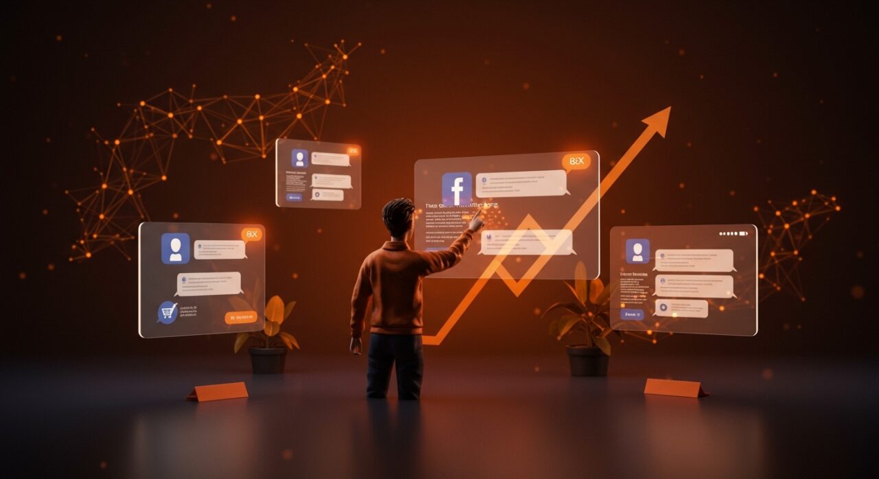 Representación visual de Meta AI automatizando respuestas para vendedores en Facebook Marketplace, potenciando ventas online con inteligencia artificial.