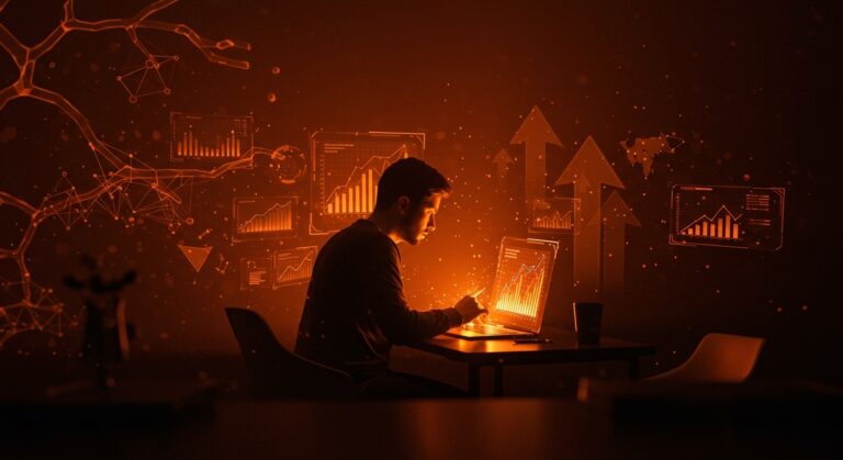 Startup founder visualizing inteligencia artificial generativa en un entorno tecnológico inspirado en Meta y el ecosistema LATAM.