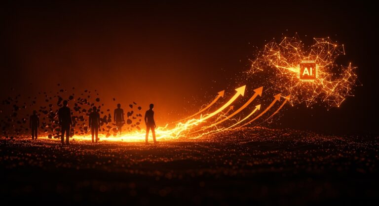 Meta despide cientos de empleados y duplica inversión en IA representado con metáforas visuales de cambios corporativos y crecimiento tecnológico en ecosistema tech.