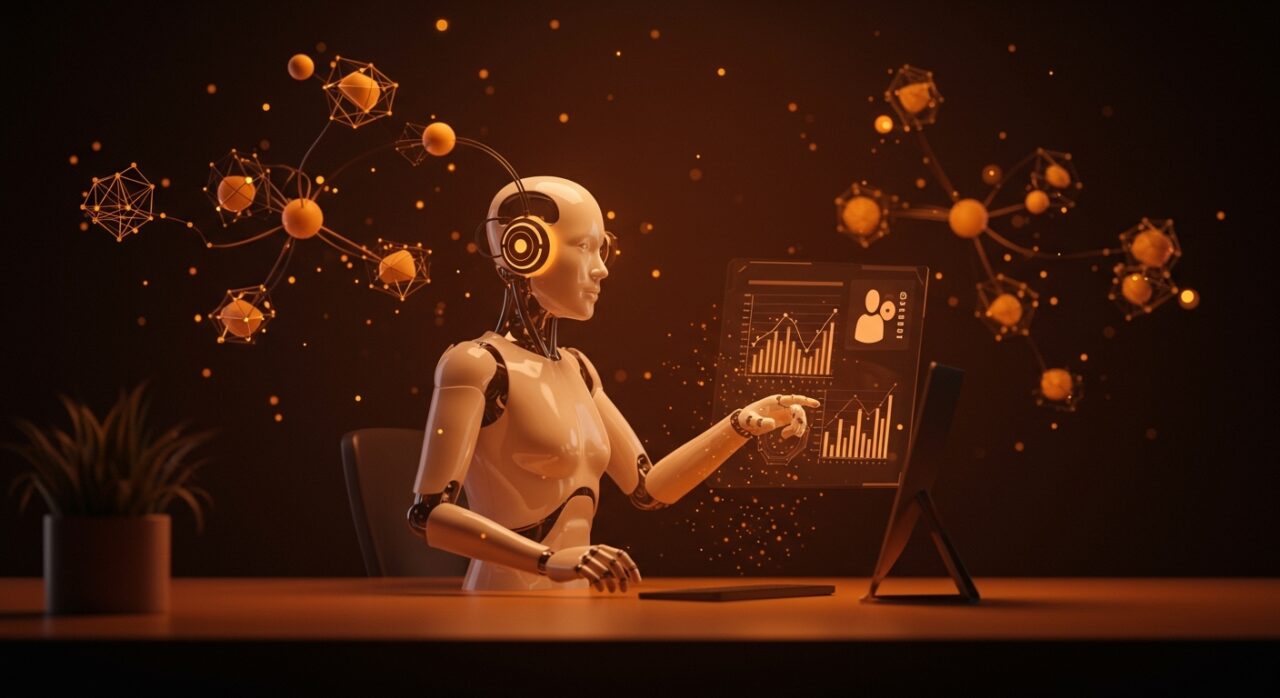 Agente de IA personal de Meta interactuando con interfaces holográficas para potenciar la productividad y la transformación digital con IA aplicada.