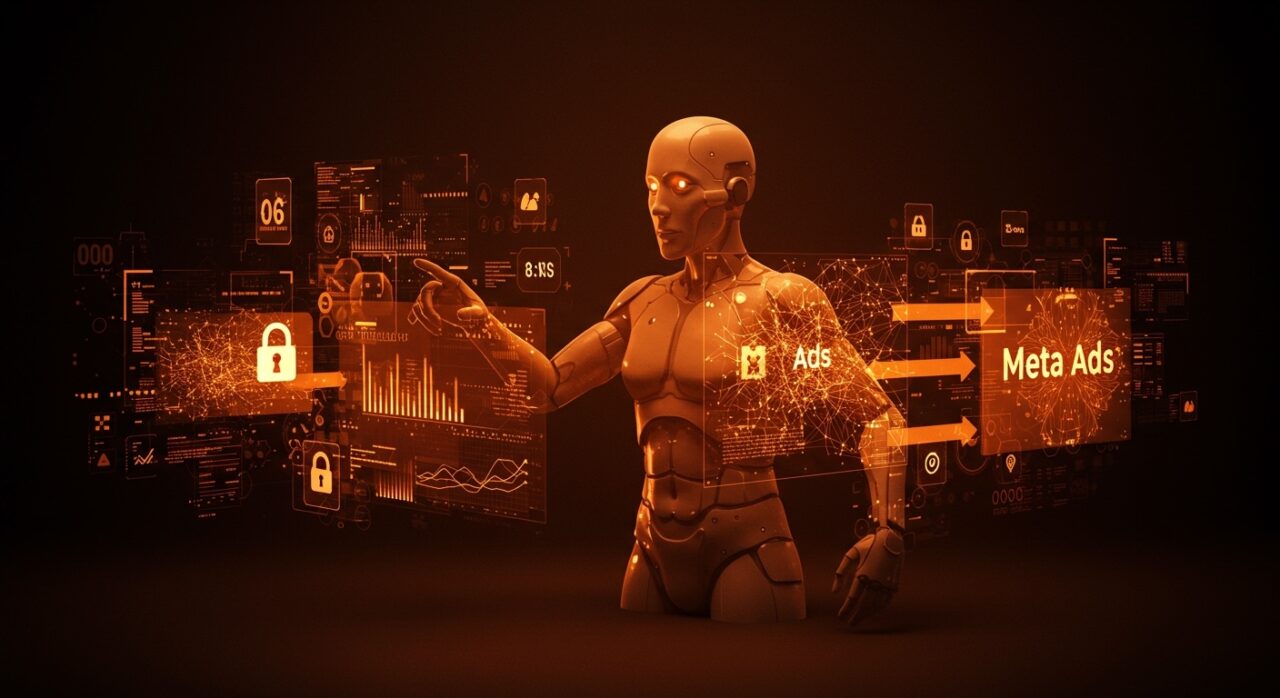 Representación visual de la IA propia de Meta para moderar contenido y su impacto en seguridad digital y Meta Ads.