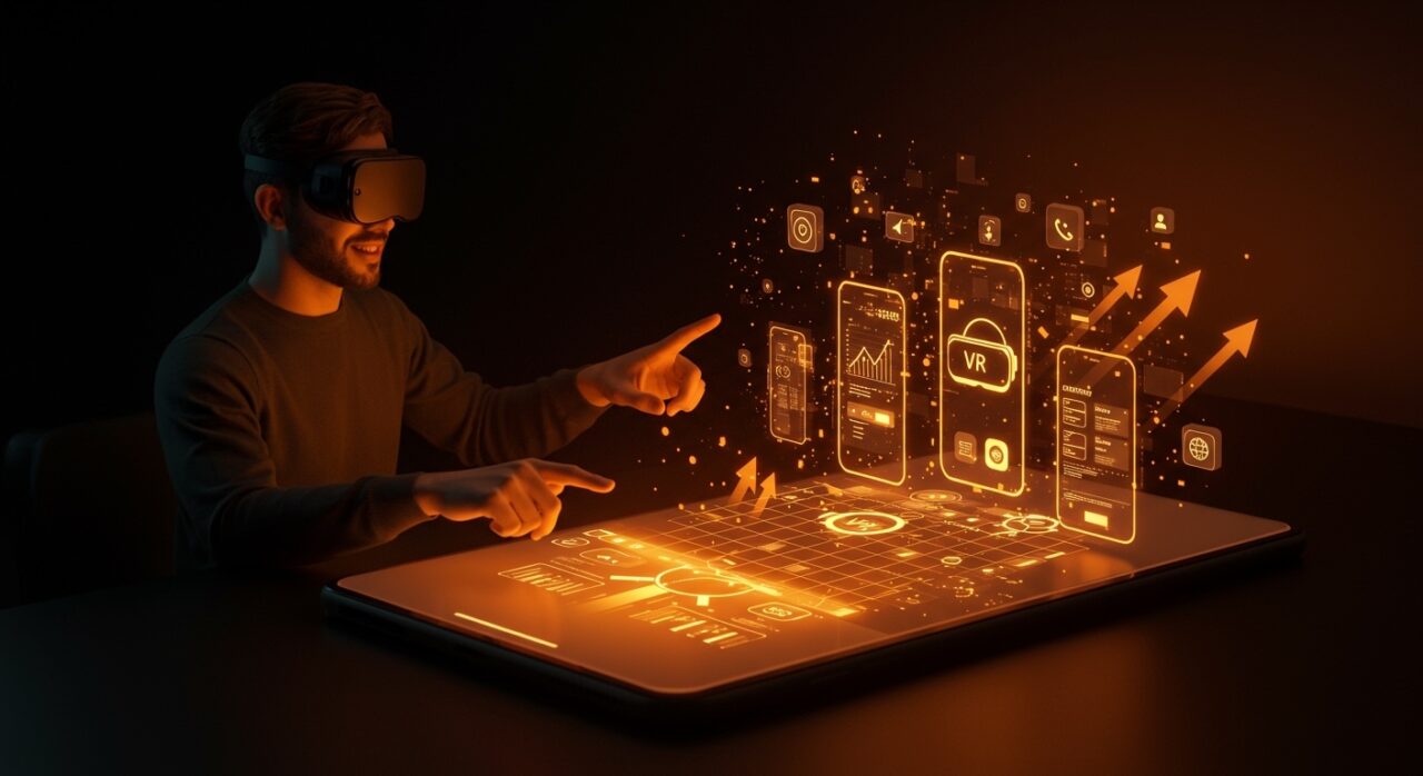 Meta pivota Horizon Worlds hacia experiencia móvil eliminando VR, ilustrado con fundador tecnológico interactuando con transformación digital visual del metaverso.